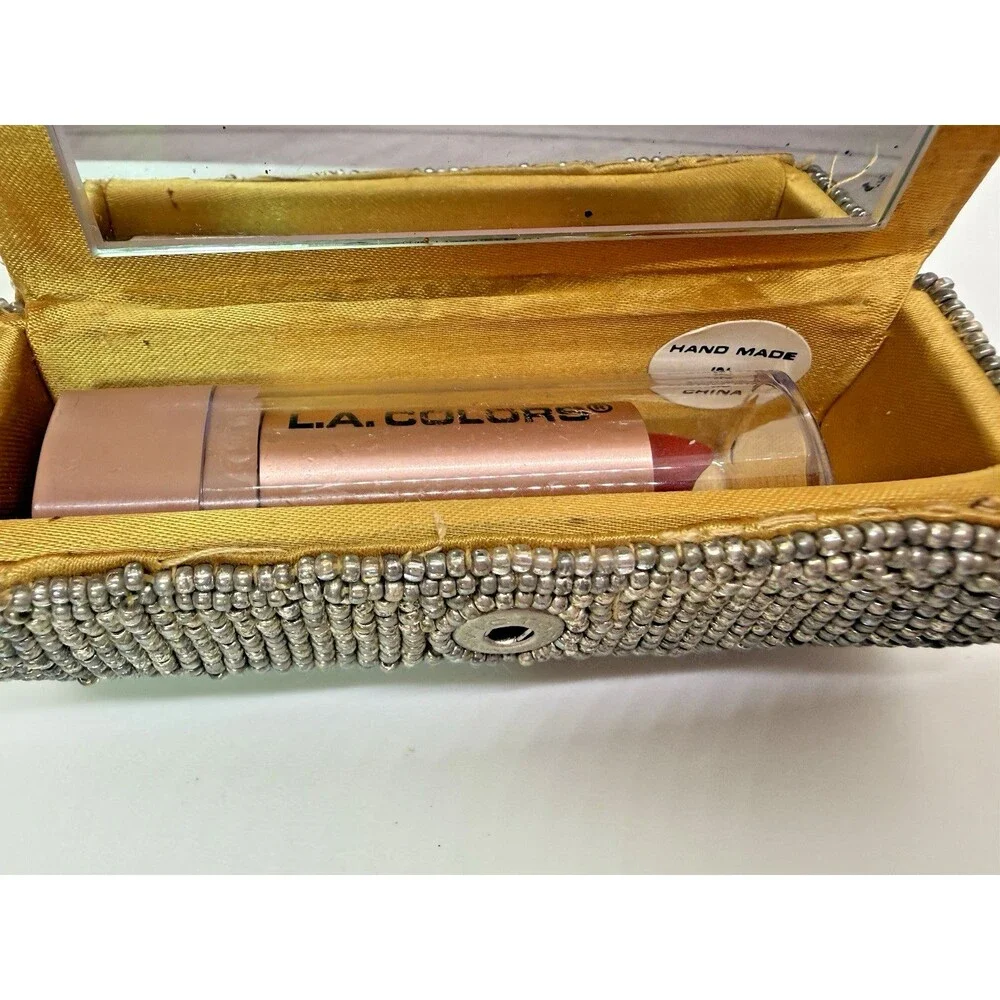 Vintage Beaded Lipstick Case Handmade Purse Holder, L.A. Colors Smitten Lipstick